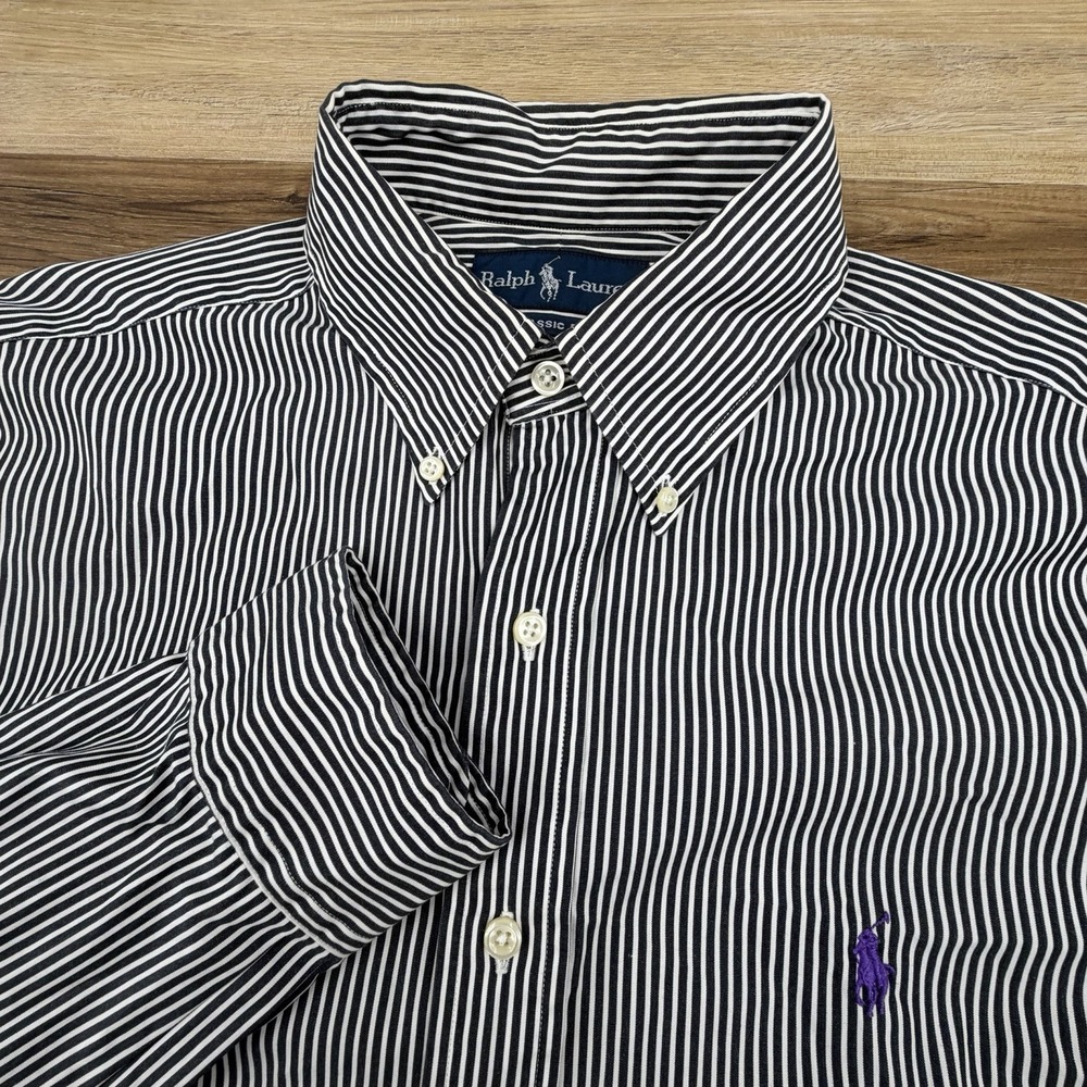 Polo Ralph Lauren Oxford Shirt Men's Size 16 34/35 Black Striped Classic Fit